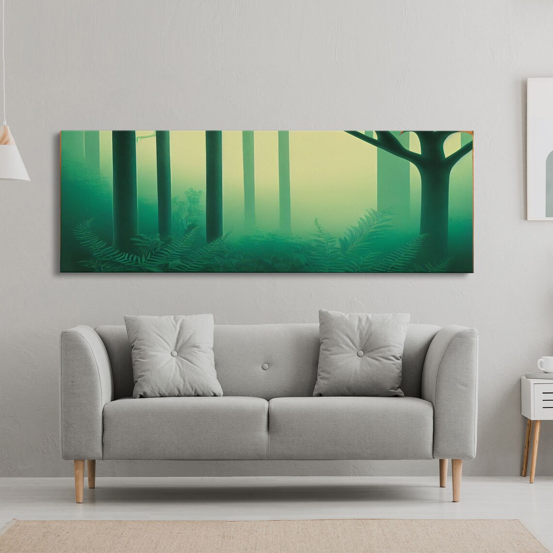 Emerald Green Forest Landscape, Panoramic Wall Art Print
