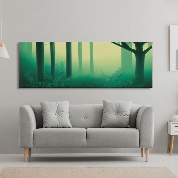 Emerald Green Forest Landscape, Panoramic Wall Art Print