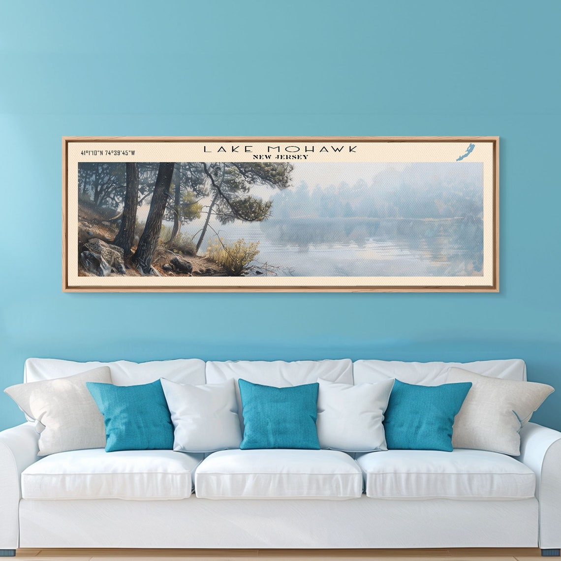 Lake Mohawk New Jersey Pine Framed Misty Shore Panoramic Travel Poster - Image 2