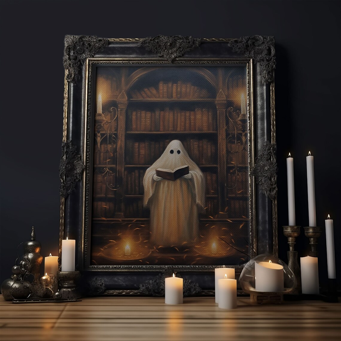 Spooky Ghost Reading A Book, Cute Halloween Art Print - Image 6