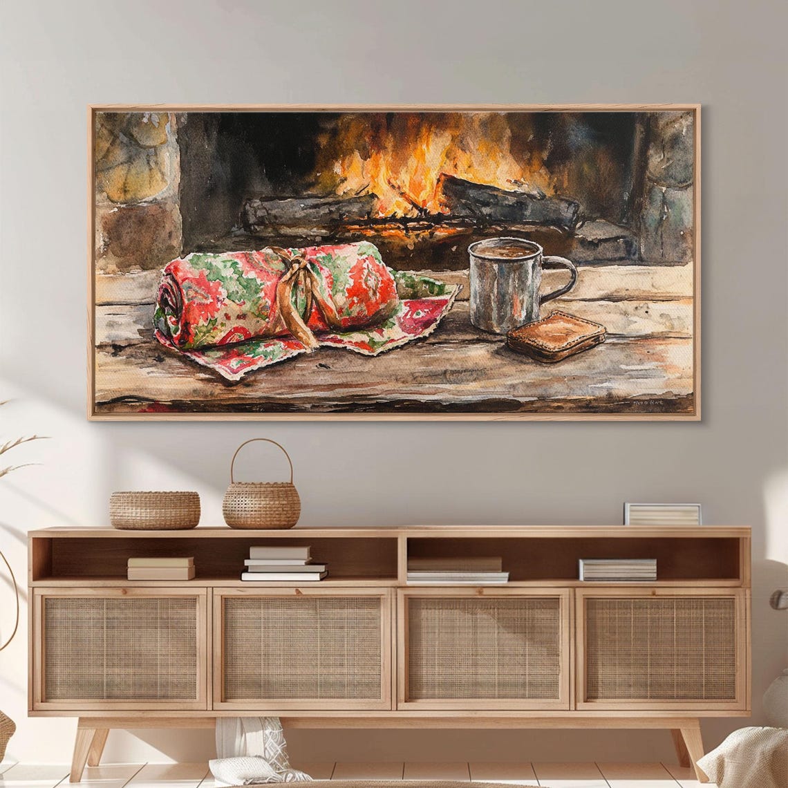 Cozy Stone Fireplace Cocoa Mug Christmas Blanket Hearth Art Print - Image 3