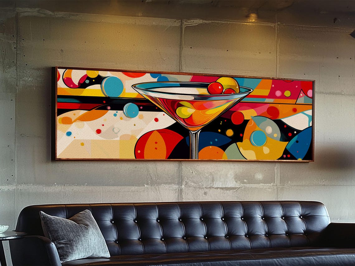 Pop Art Martini Glass Panoramic Colorful Retro Bar Kitchen Wall Poster - Image 2