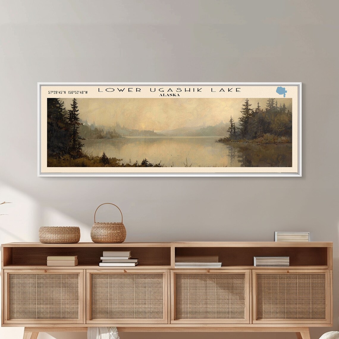 Lower Ugashik Lake Alaska Misty Golden Fog Evergreen Lake Art Poster