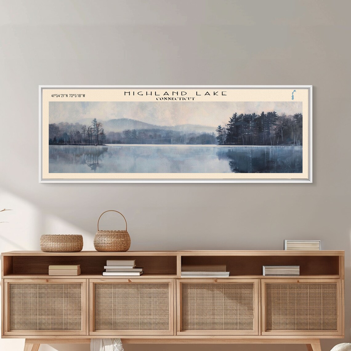 Highland Lake Connecticut Misty Blue Still Water Pine Forest Poster - Image 4