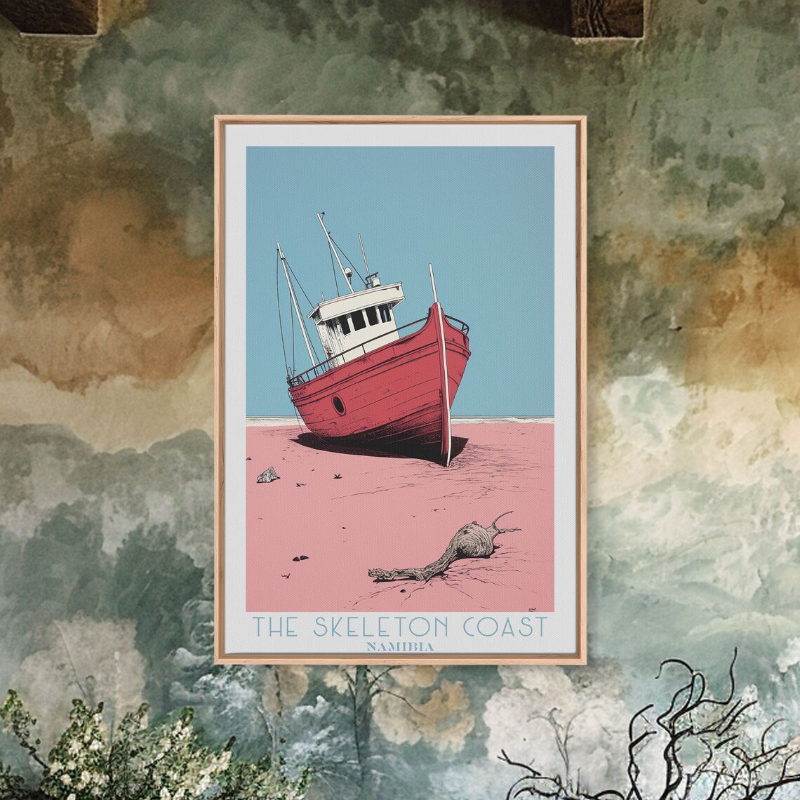 Skeleton Coast Namibia Shipwreck Desert Sand Blue Sky Vintage Travel Poster - Image 6