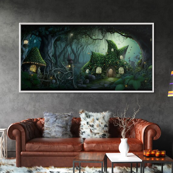 Gnome City Wall Art Fantasy Print Framed Art Tiny Gnome Houses On The Forest Floor