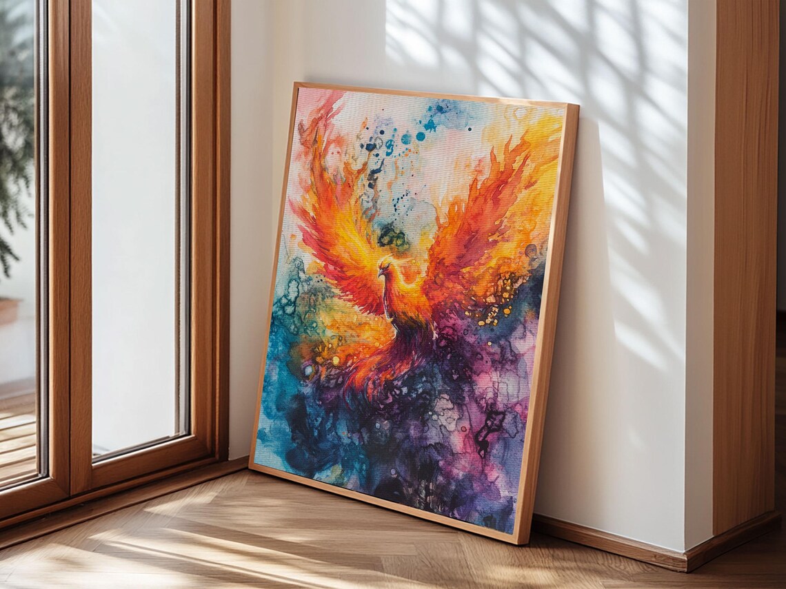 Rising Phoenix Firebird Colorful Watercolor Fantasy Bird Print - Image 2