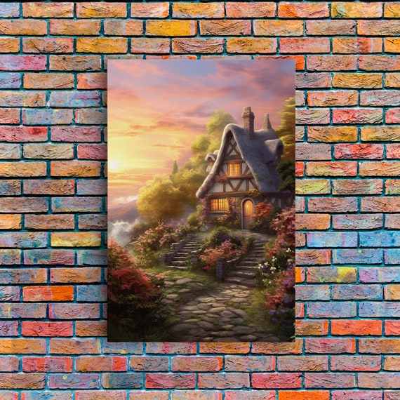 Cottage Landscape Art Nature Art Print Countryside Art Print Wall Art Vertical Art Landscape Print Cozy Gift Home Decor Print
