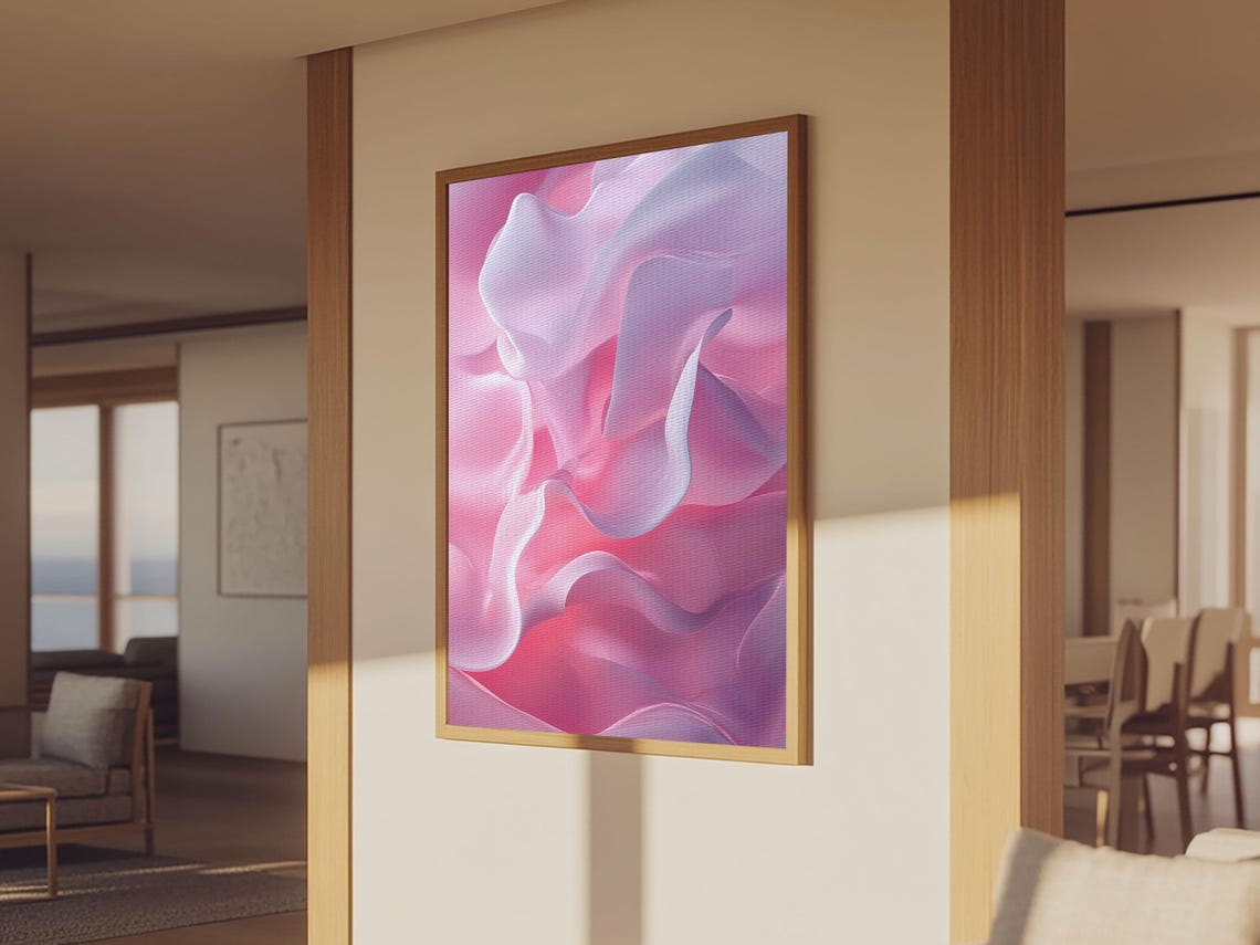 Silky Pink White Abstract Waves Dreamy Minimalist Wall Art Print - Image 6
