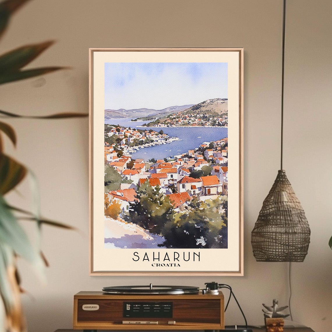 Saharun Croatia Old Town Harbor Orange Rooftop Watercolor Poster - Image 3