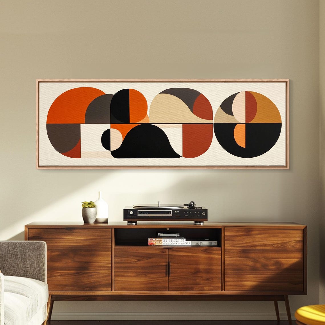 Earthy Tones Mcm Style Panoramic Print Geometric Shapes Abstract Wall Art Extra Wide Oversized Art - Image 4