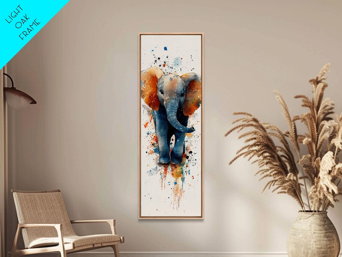 Cute Baby Elephant Watercolor Splatter Nursery Kids Room Wall Poster - Image 5