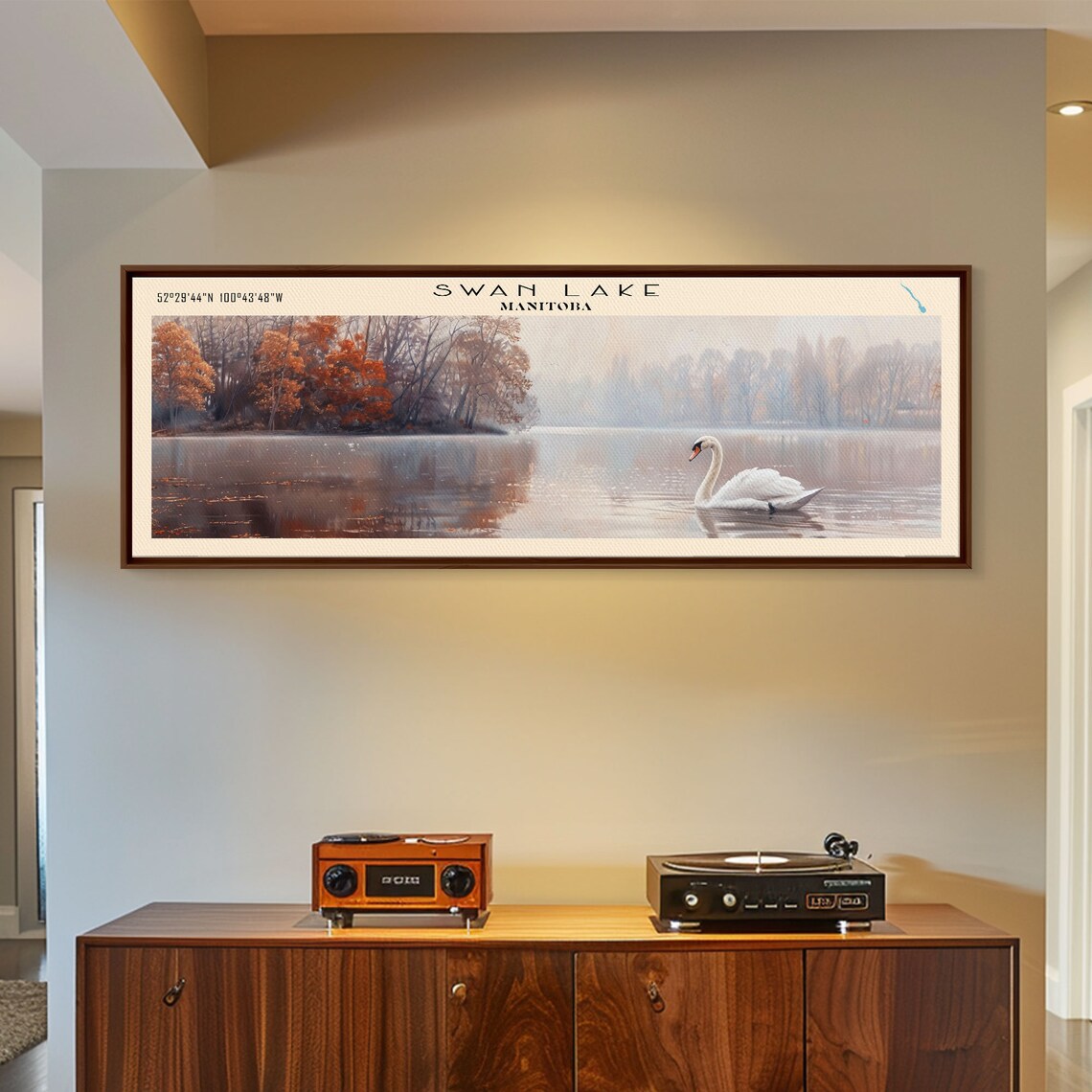 Swan Lake Manitoba Graceful Swan Misty Autumn Morning Travel Poster - Image 4