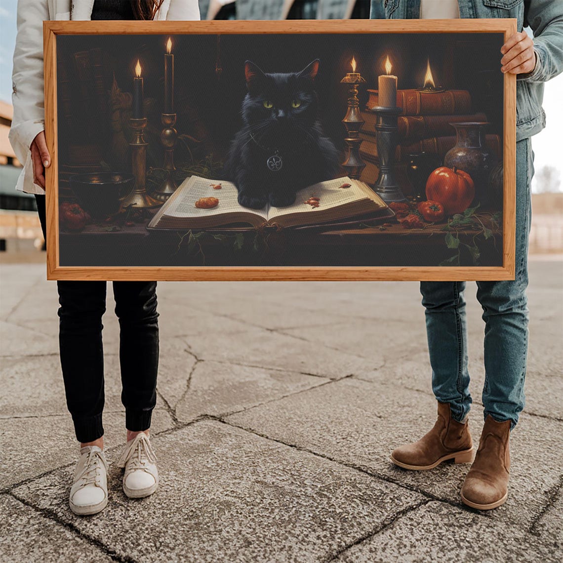 Black Cat Witch Familiar Spell Book Candlelight Dark Academia Poster - Image 4