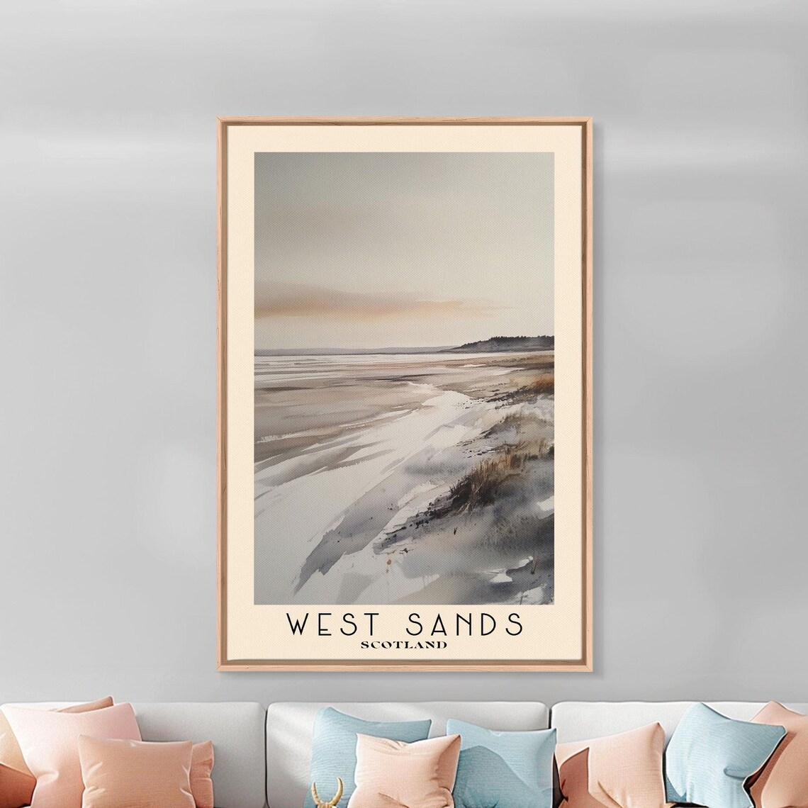 West Sands Scotland Wide Pale Beach Dunes Soft Sky Watercolor Poster - Image 2