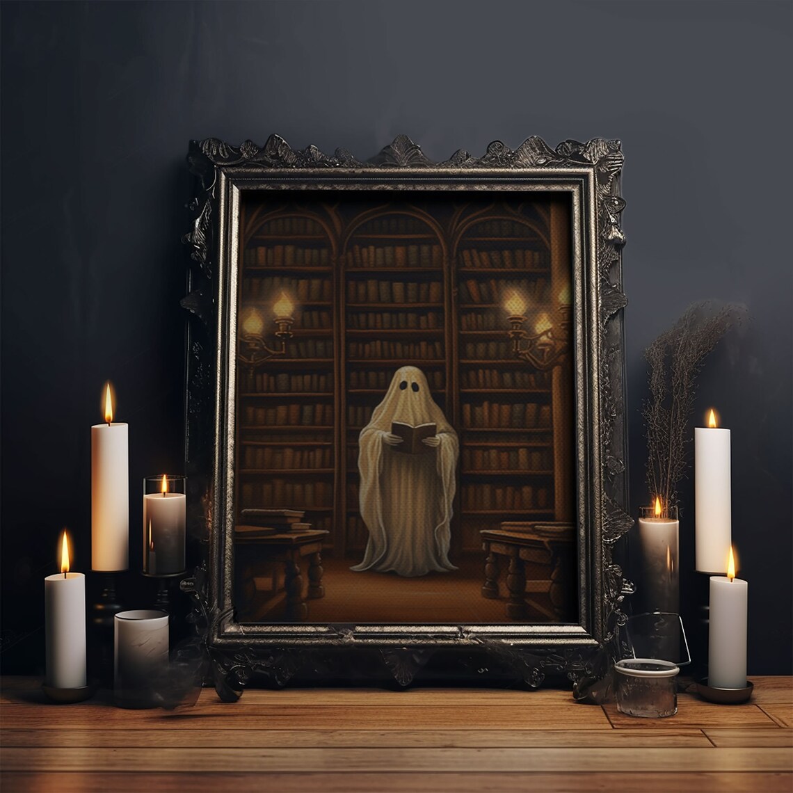 Spooky Bookshop Ghost Halloween Wall Art Print - Image 5