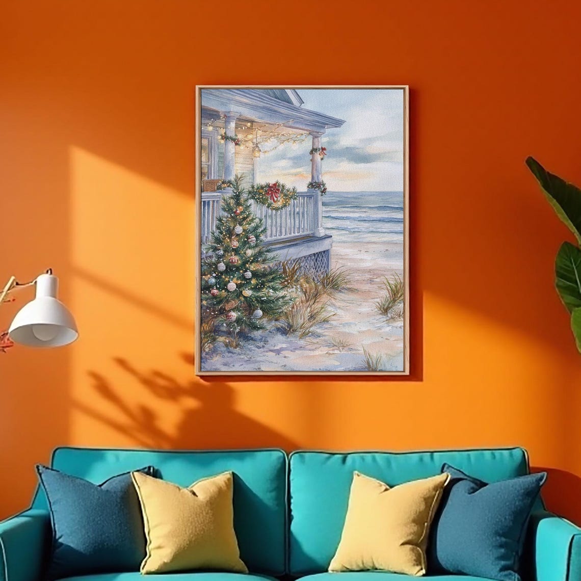 Coastal Christmas Tree On Beach By Porch Ocean View Art Poster