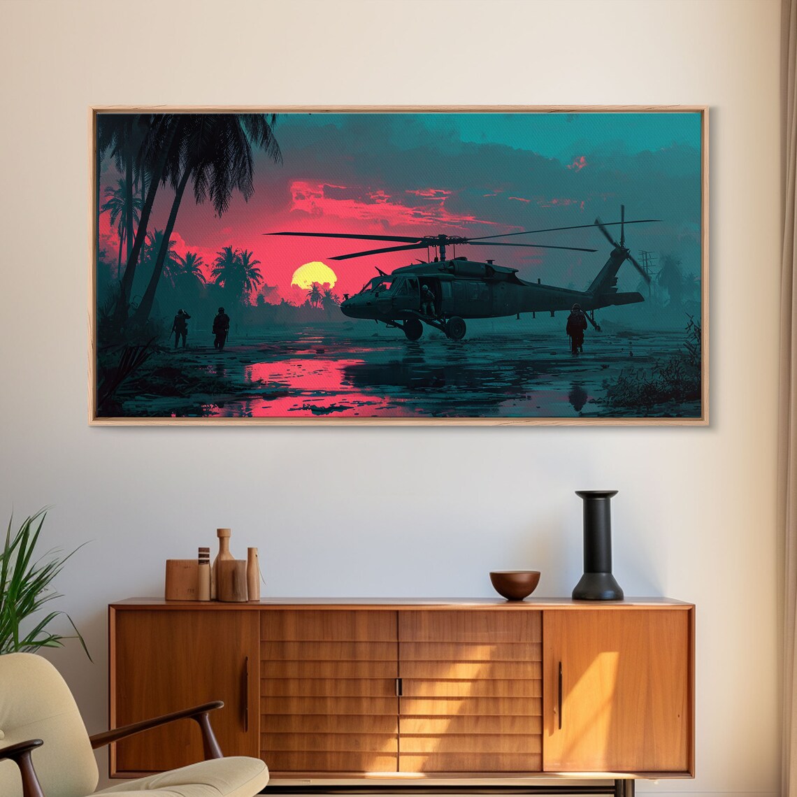 Blackhawk Helicopter Synthwave Sunset Art Print - Image 6