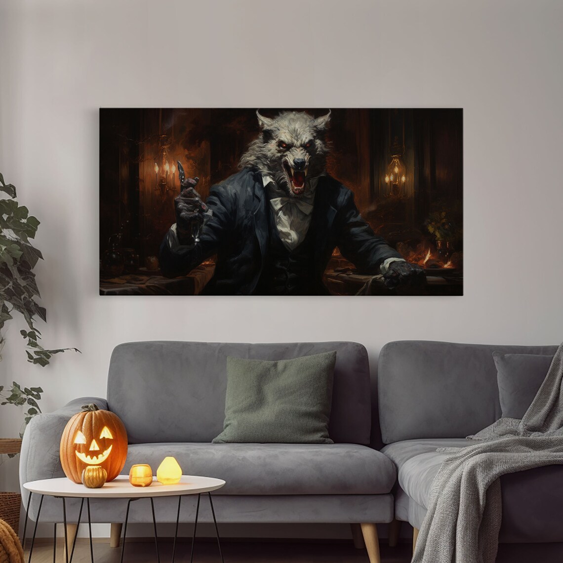 Victorian Gentleman Werewolf Snarling Suit Candlelit Gothic Horror Art Poster - Image 3