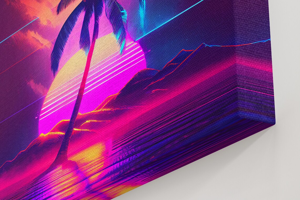 Neon Full Moon, Outrun Style Tropical Art Print - Image 2
