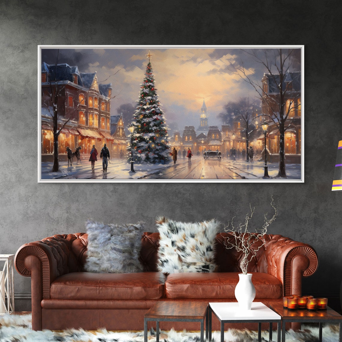 Victorian Christmas Town Square Big Tree Evening Lights Poster - Image 5