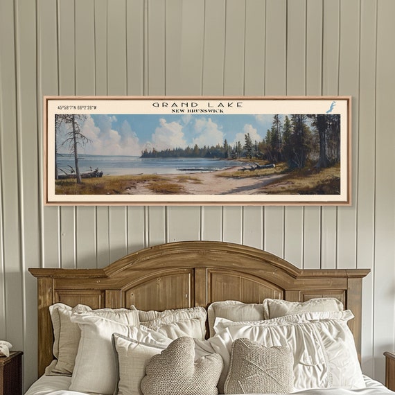 Grand Lake Canada New Brunswick Framed Print Panoramic Lake House Decor Wall Art Travel Poster Peaceful Lake Painting Nature Art