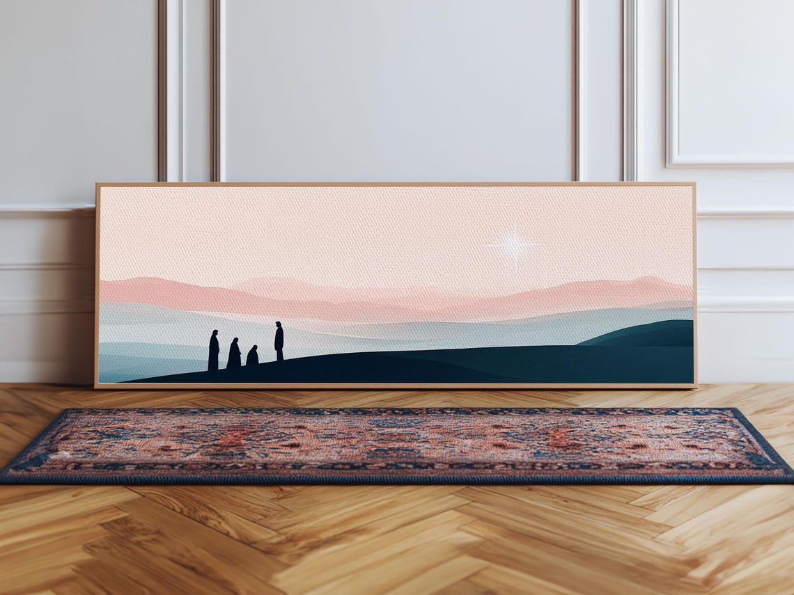 Three Wise Men Silhouette North Star Minimal Nativity Painting Poster - Image 2