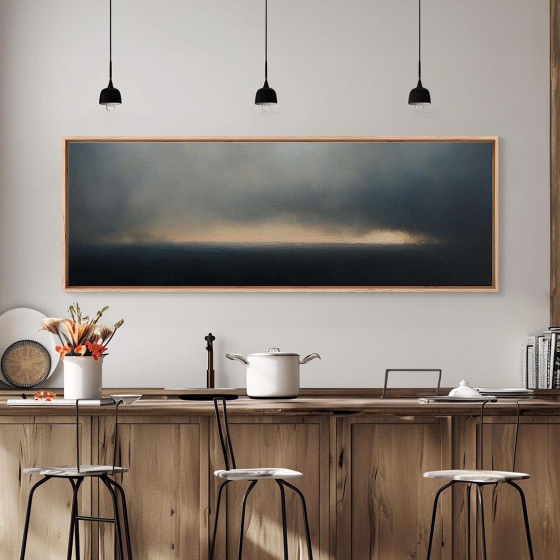Stormy Sea Under Dark Clouds Moody Seascape Panoramic Painting Poster - Image 6