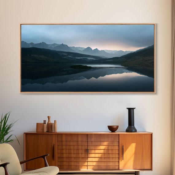 Calm Reflection Of A Lake And Mountains Ready To Hang Print Wall Art Lakehouse Cabin Wall Decor