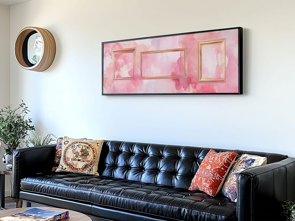 Golden Frames Print Light Pink Wall Art Minimalist Decor Modern Artistic Horizontal Artwork Boho Home Gift Idea - Image 2