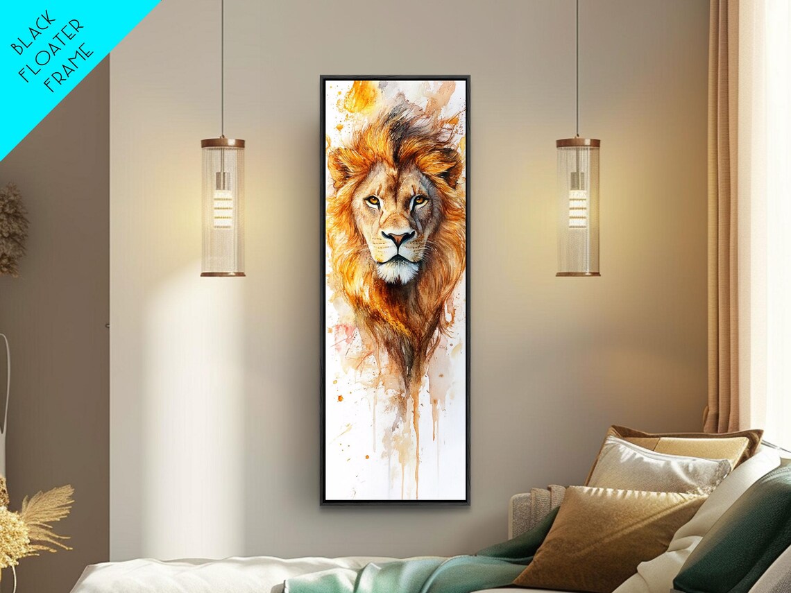 Majestic Lion Portrait Golden Watercolor Splatter Wildlife Wall Poster - Image 6