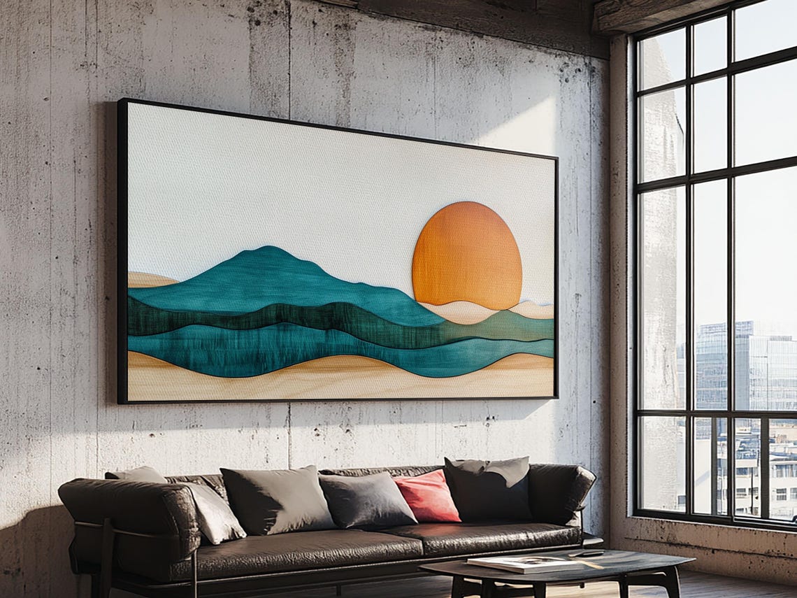 Beautiful Sunset Landscape Painting Print Minimalist Decor Eclectic Boho Or Kitsch Wall Art - Image 4