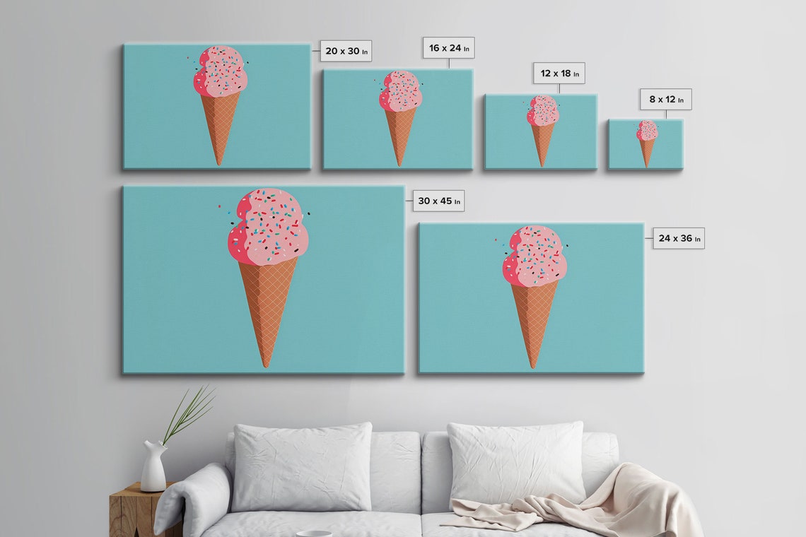 Retro Pop Art Pink Ice Cream Cone Sprinkles Turquoise Wall Art Poster - Image 2