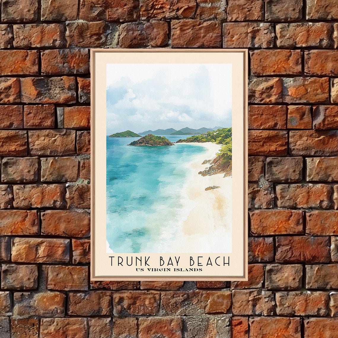 Trunk Bay Beach Us Virgin Islands Watercolor Beach Print Vacation Gift Wall Art Framed Print Framed Beach Painting - Image 5