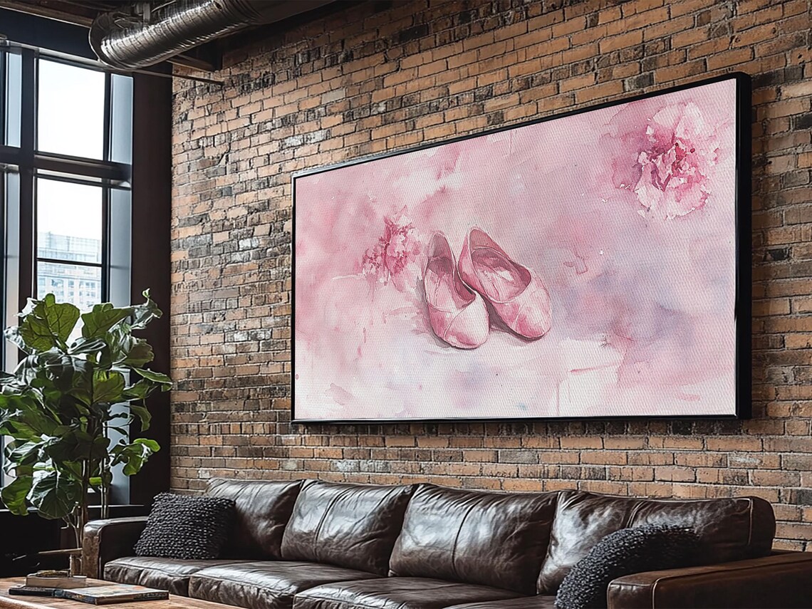 Pink Ballet Shoes Wide Horizontal Watercolor Dancer Pastel Art Poster - Image 5