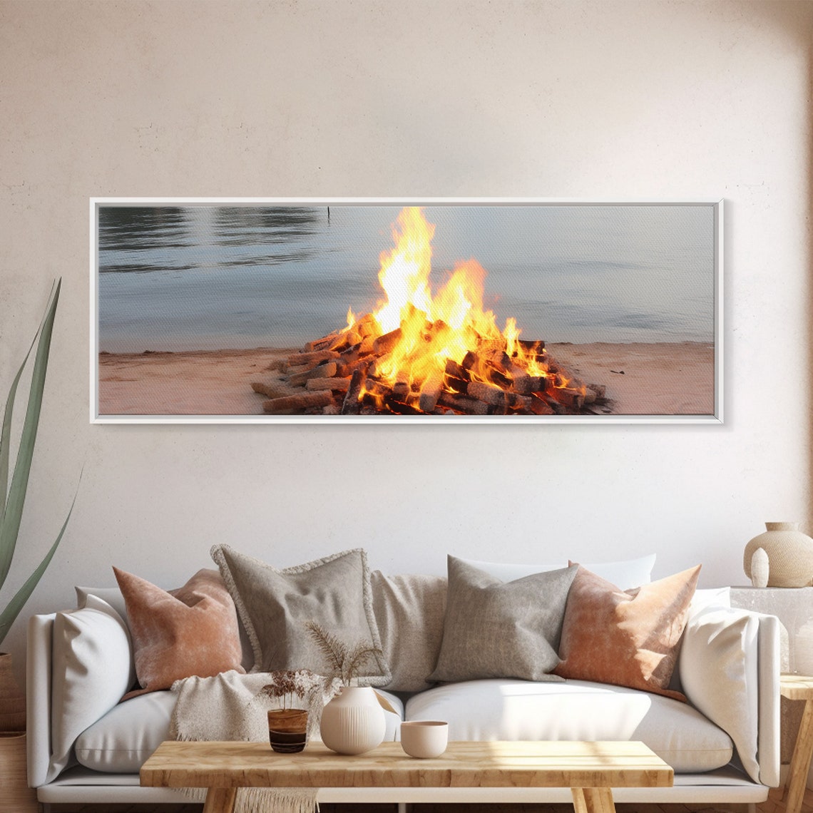 Beach Campfire Bonfire Dusk Calm Ocean Shore Summer Night Poster - Image 5