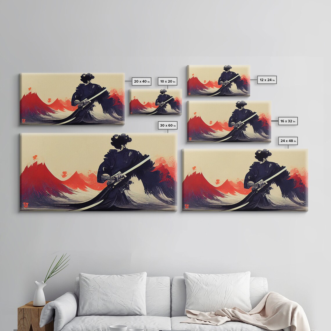 Japanese Samurai Over Mountains, Japan Poster Print - Image 2