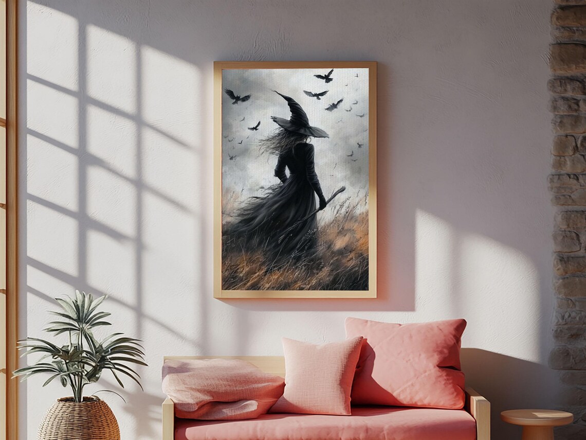 Gothic Witch With Crows Dark Field Spooky Halloween Wall Art Print Poster - Image 5
