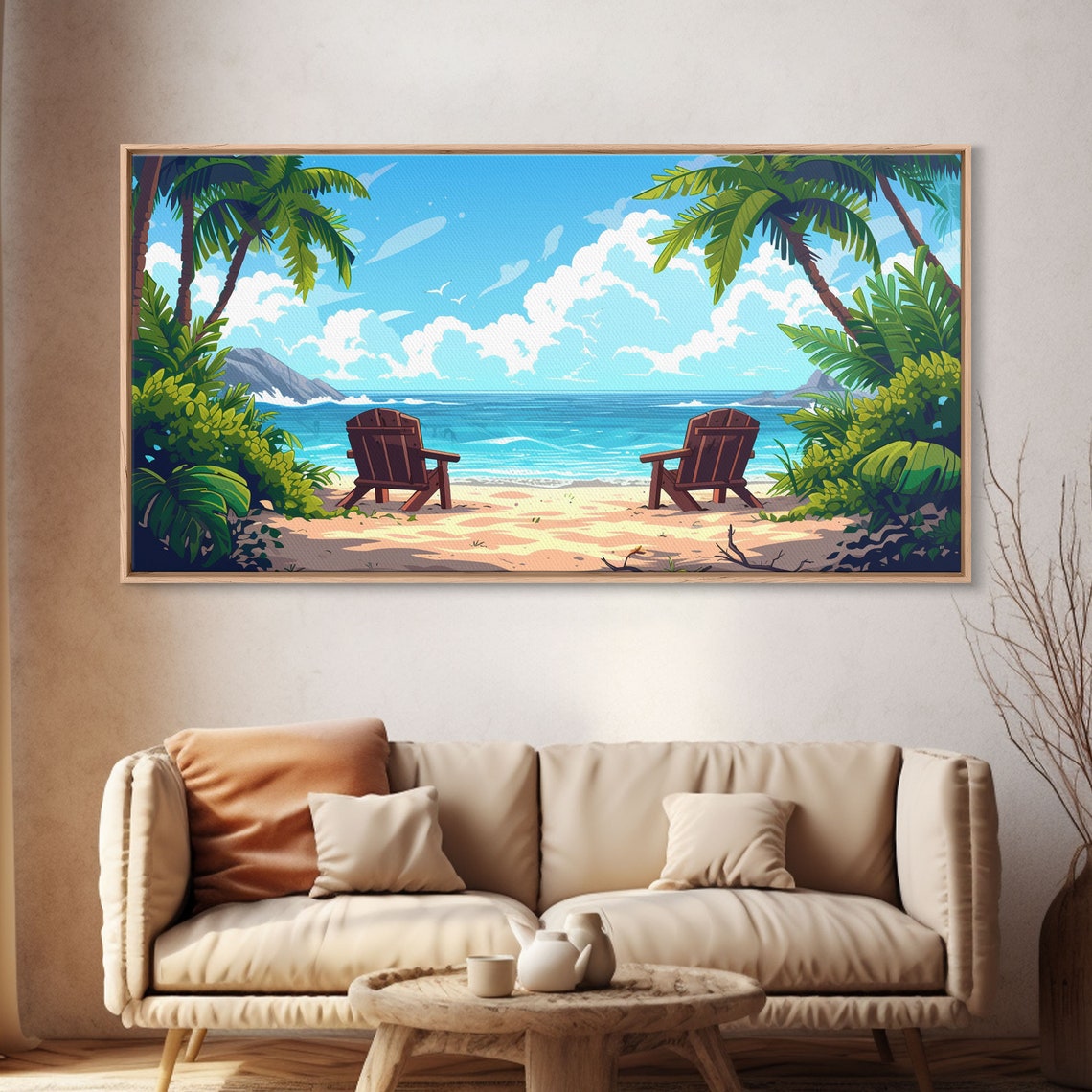 Tropical Beach Palm Trees Ocean Chairs Colorful Summer Poster - Image 4
