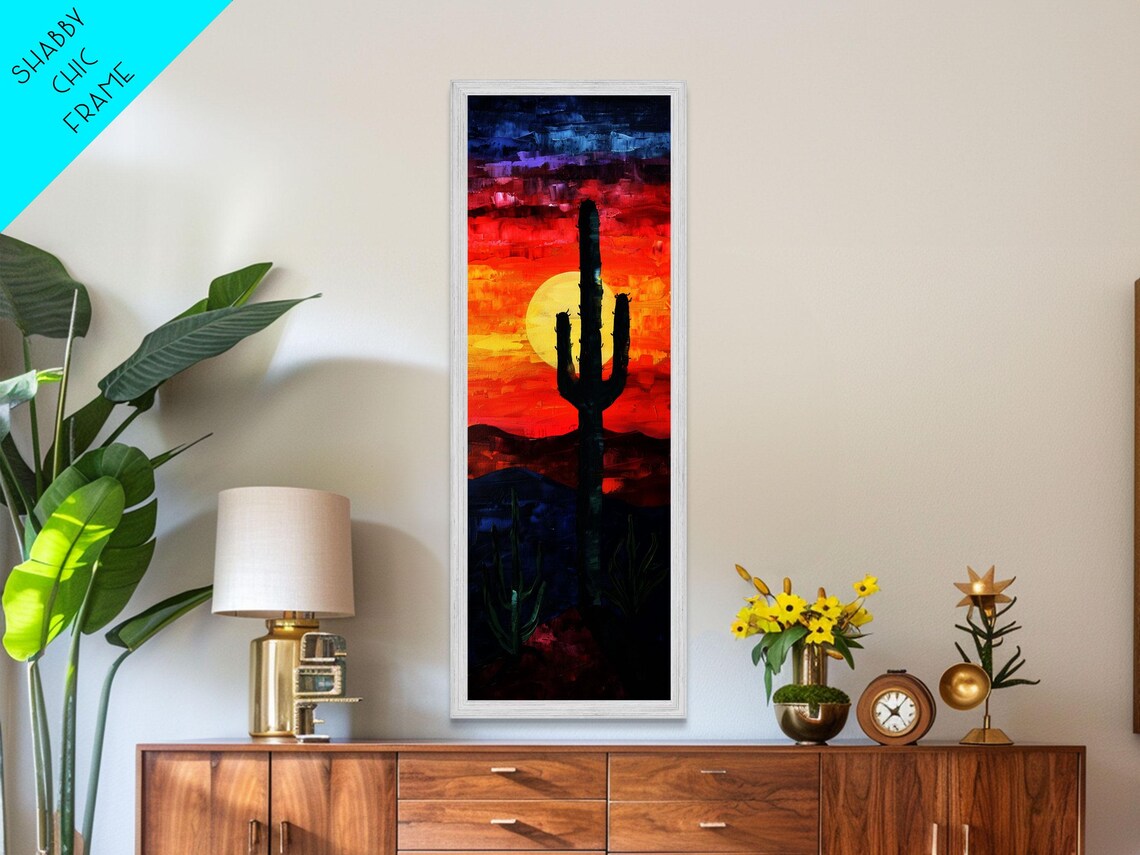 Saguaro Cactus Silhouette Fiery Sunset Desert Hills Wall Poster - Image 5