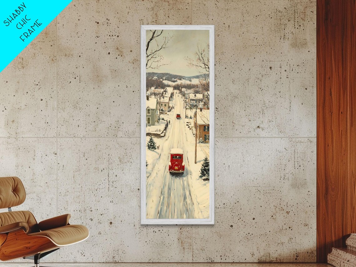 Vintage Red Car Snowy Main Street Winter Wonderland Christmas Poster - Image 5