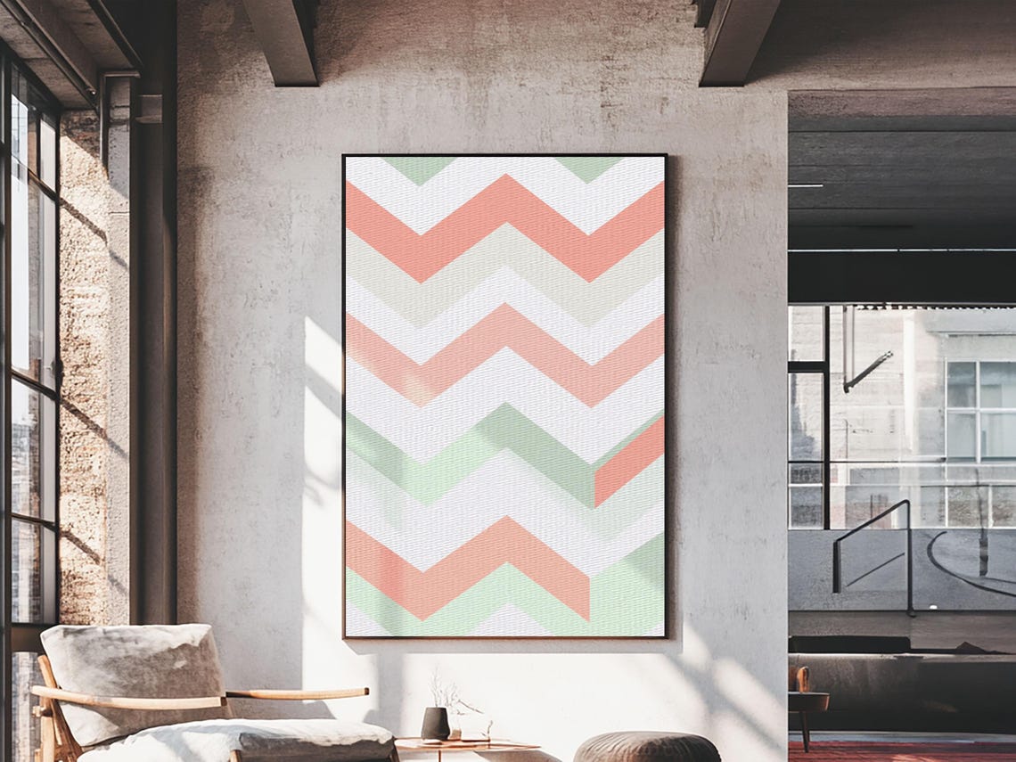 Pastel Chevron Zigzag Pink Green Geometric Modern Abstract Art Print - Image 6