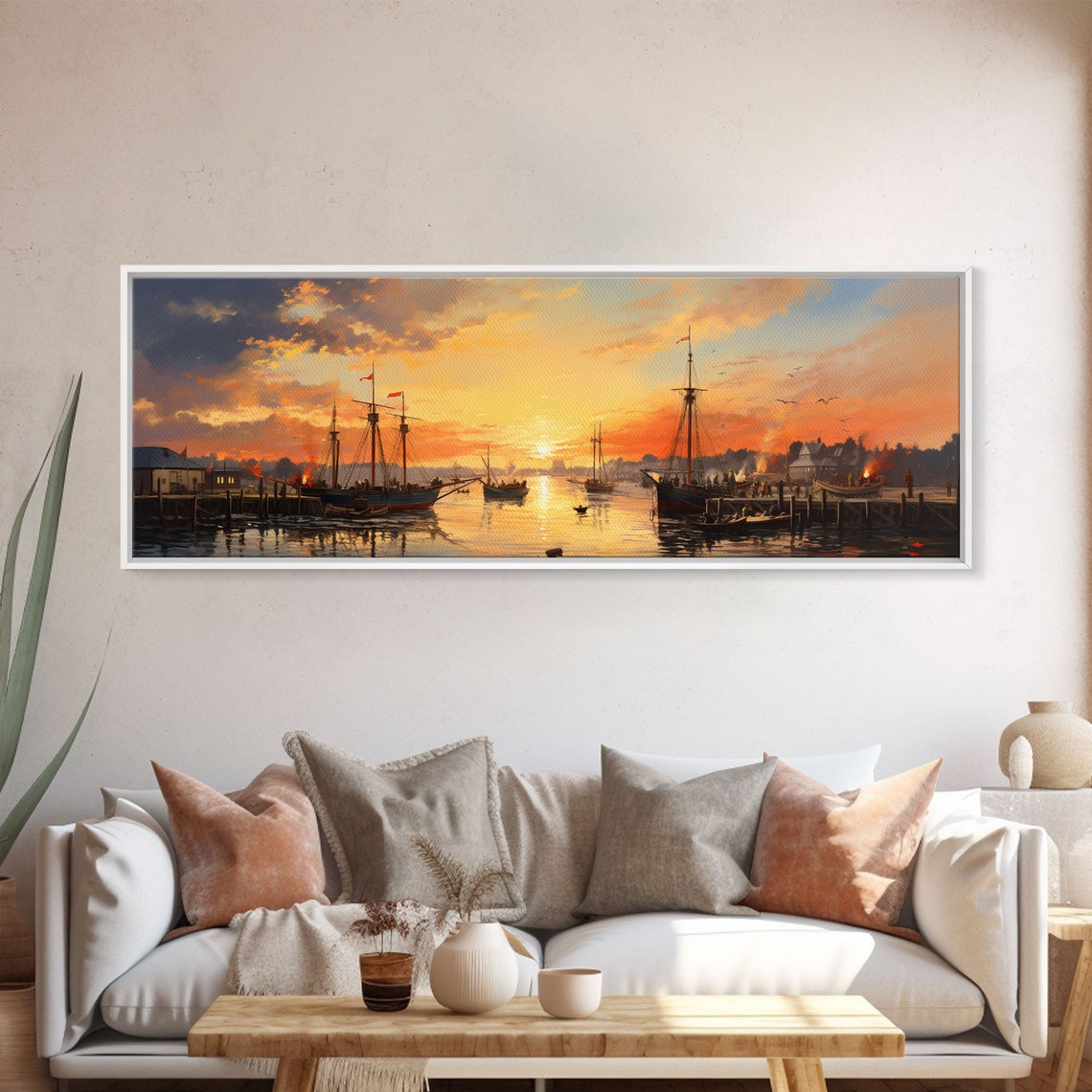 Sunrise Over The Harbor Framed Print Nautical Decor Coastal Maine Maine Art Fishing Boats Watercolor Painting Print - Image 5