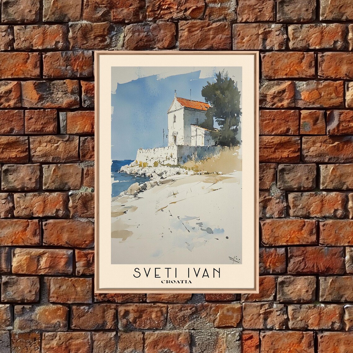 Sveti Ivan Croatia White Chapel Rocky Coast Watercolor Poster - Image 4