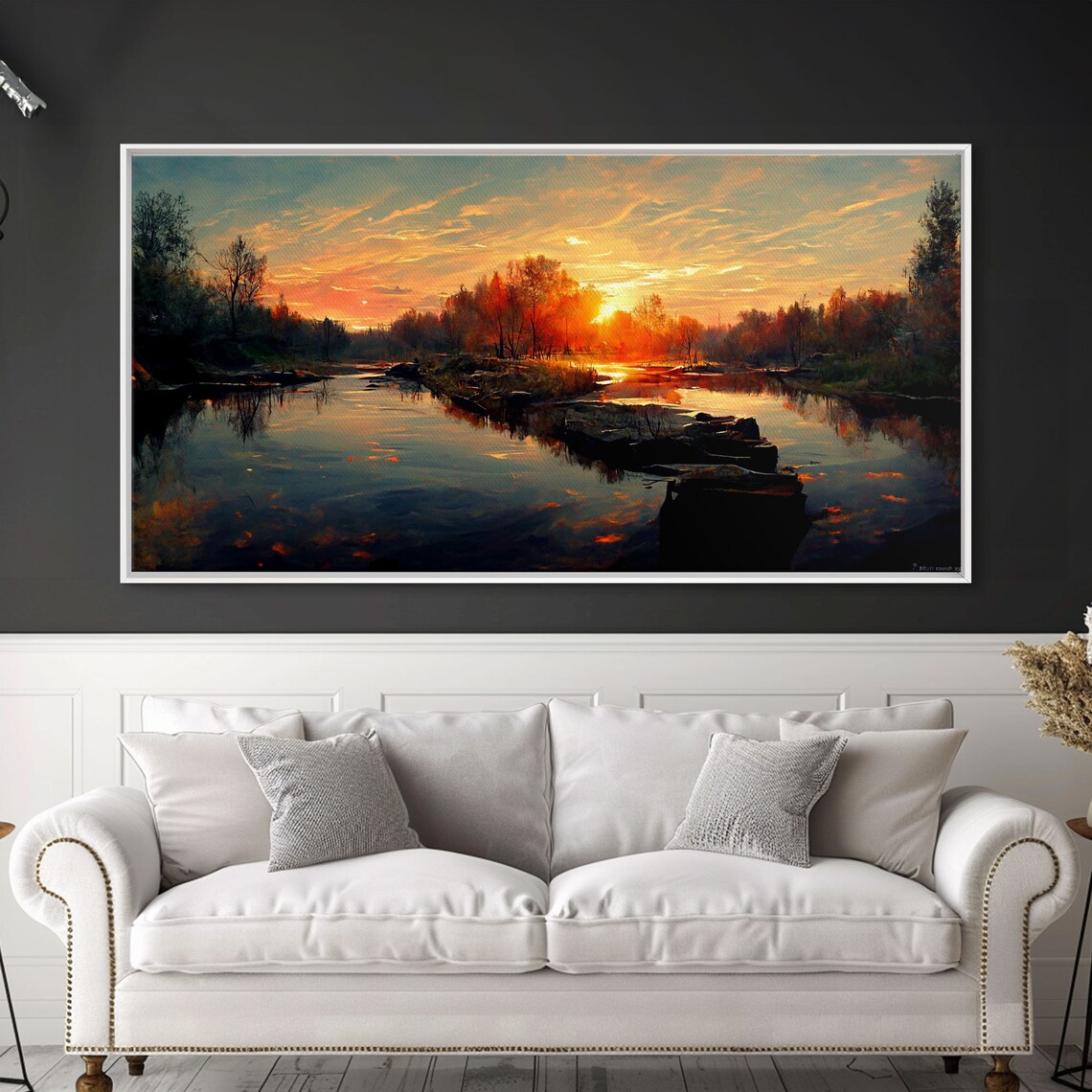 Lake Sunset Oil Painting Style Art Print - Image 5