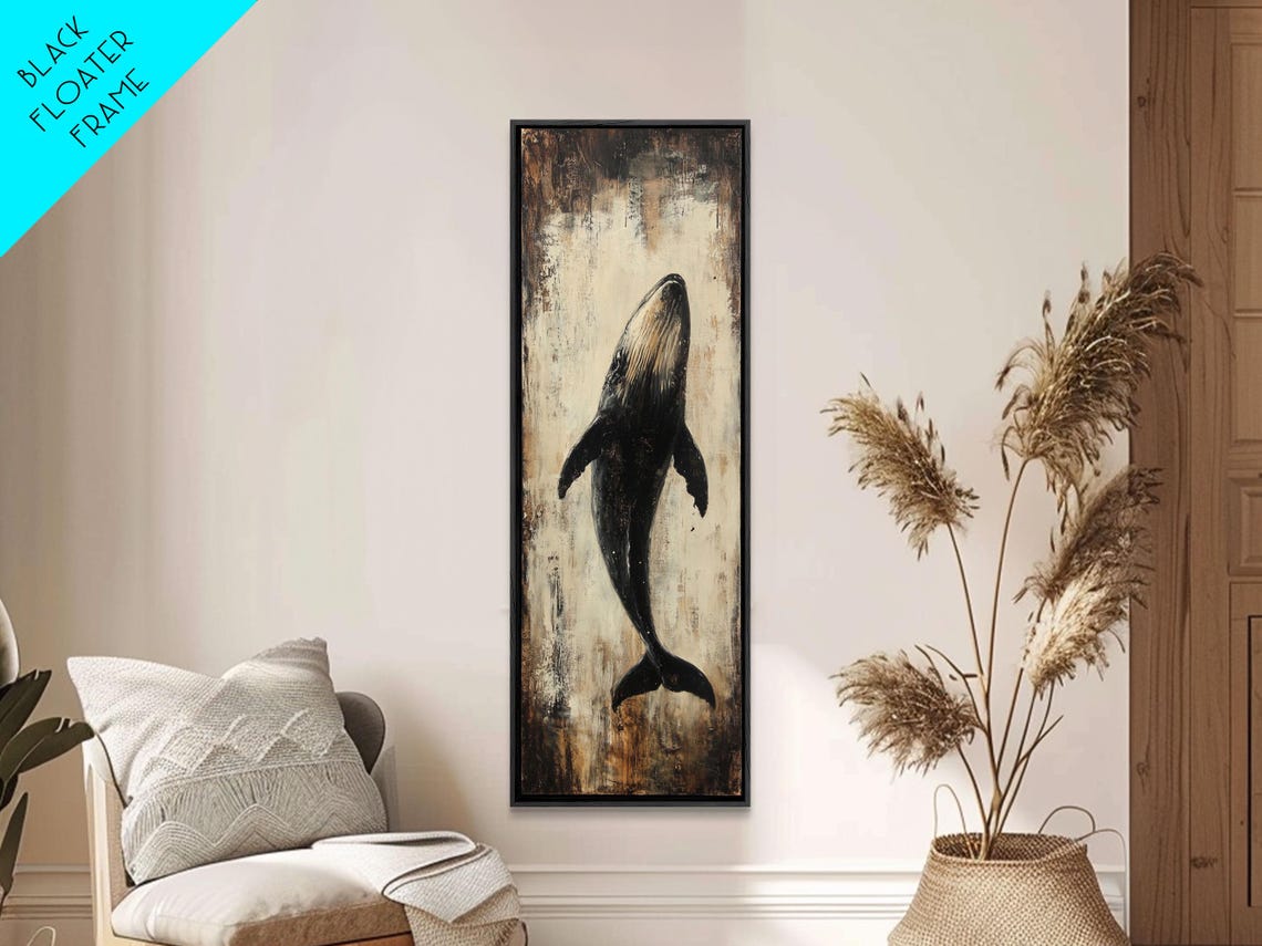 Whale Silhouette Distressed Gold Background Rustic Coastal Wall Art - Image 5