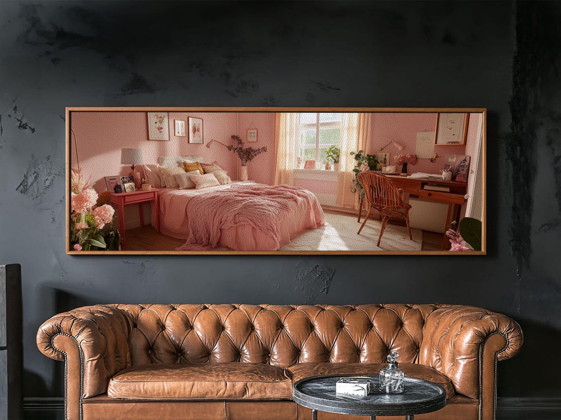 Pink Cozy Bedroom Interior Art Sunlit Cottagecore Blush Wall Poster - Image 6
