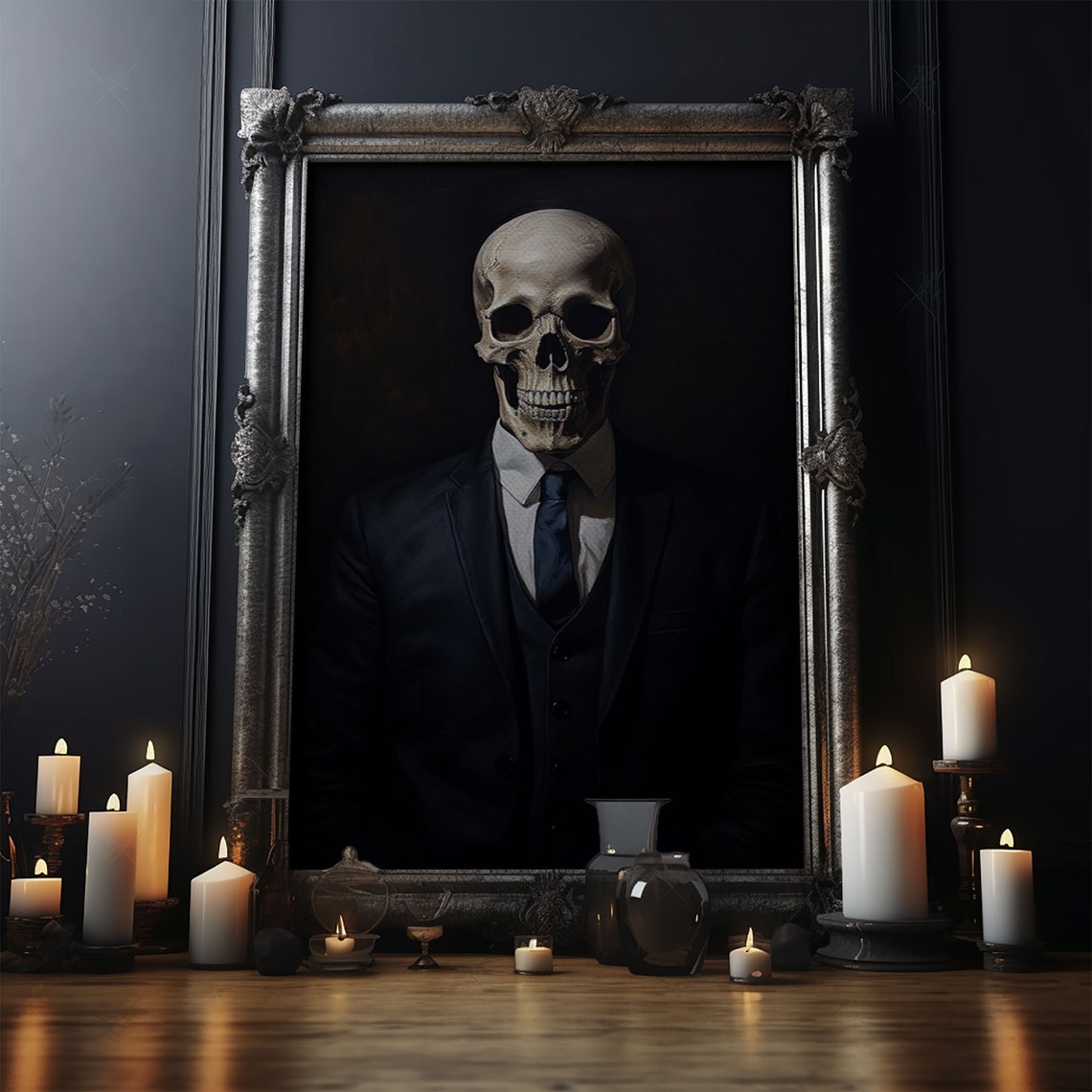 Gothic Skeleton Portrait Business Suit Tie Dark Victorian Art Print - Image 4