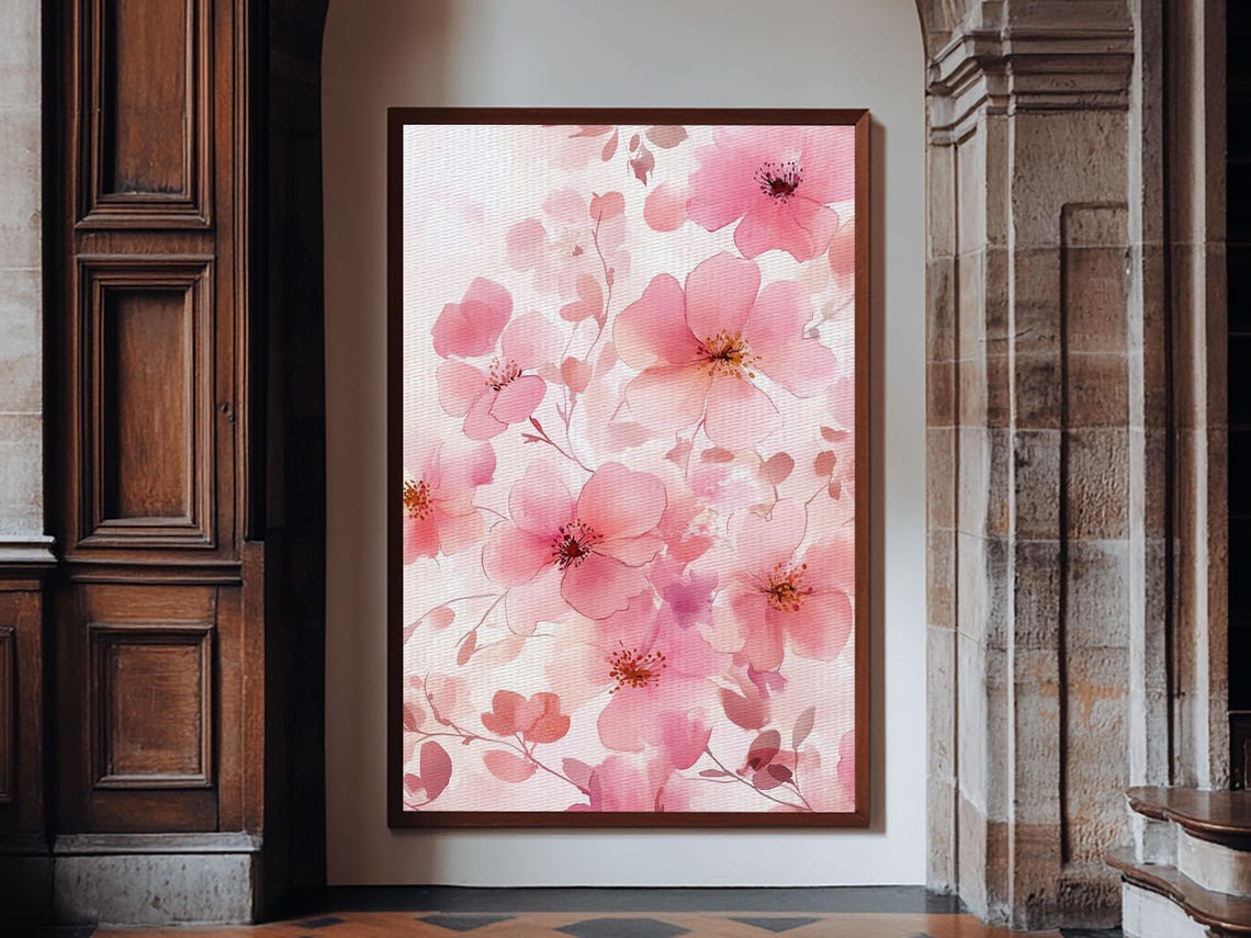 Pink Flowers Wall Art Watercolor Painting Print Preppy Wall Art Preppy Decor Girls Nursery Room Or Dorm Room Wall Art - Image 4