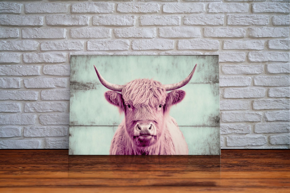 Pink Highland Cow Distressed Wood Rustic Farmhouse Animal Art Poster - Image 6